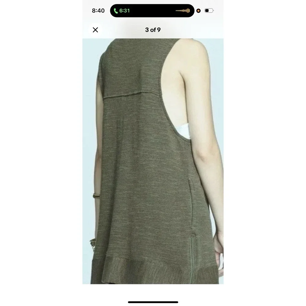 FREE PEOPLE Slub Knit Highway Vest‎ Olive Green Cardigan Sz Small